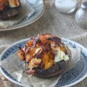 Portobello relleno con calabaza, bacon y queso de cabra