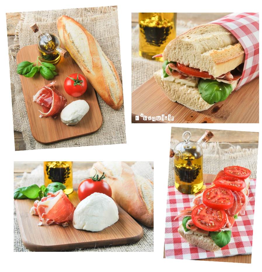 Bocadillo caprese con jamón ibérico