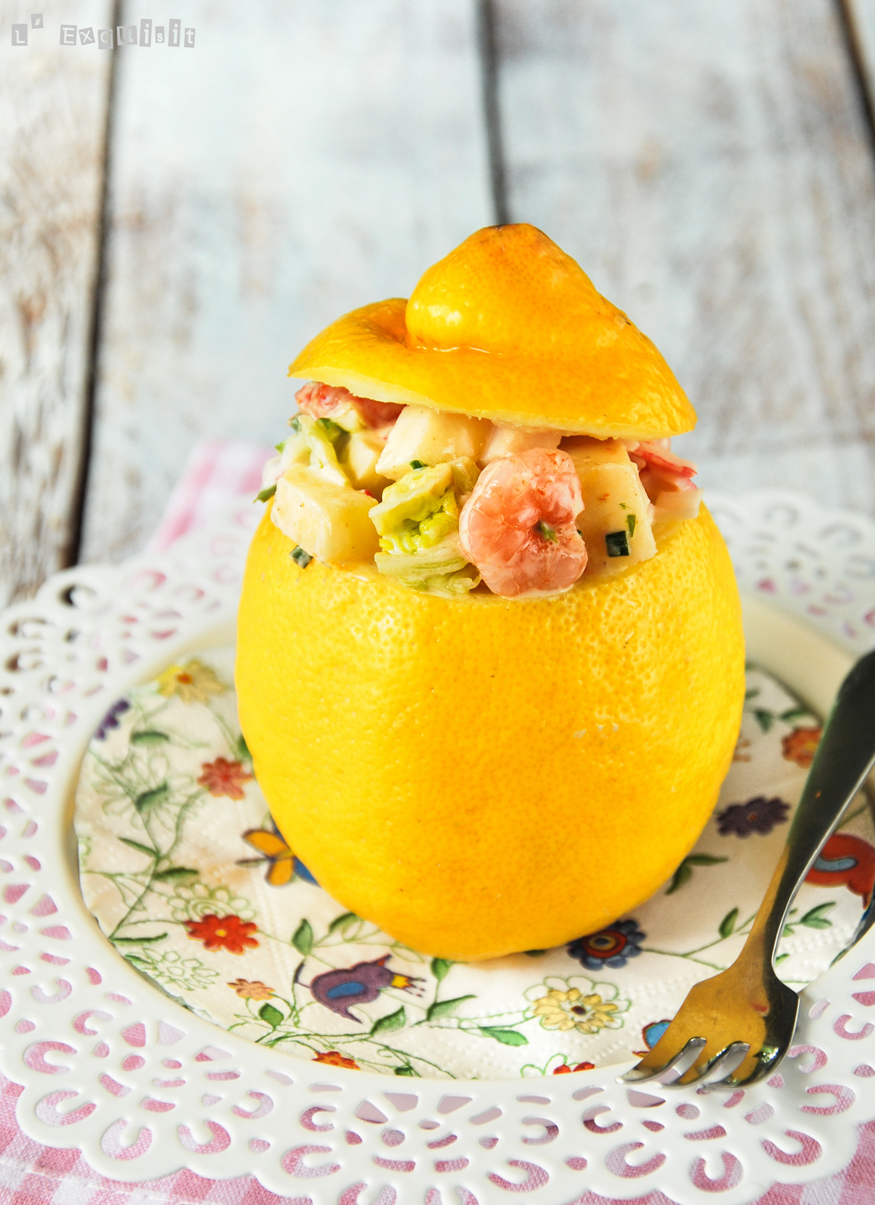 Ensalada de surimi, gambitas y manzana