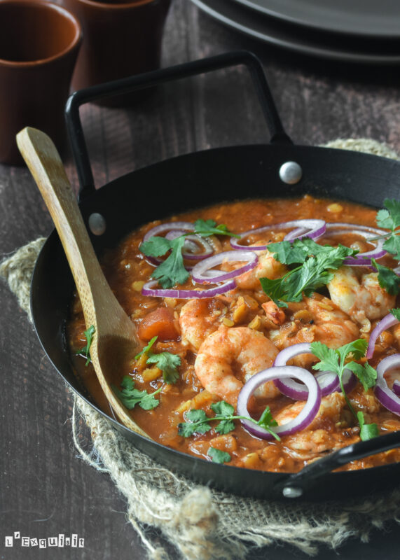 Curry de lentejas y gambas